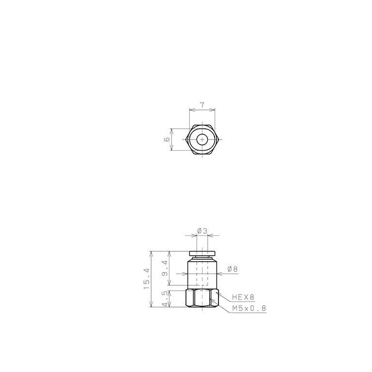Đầu Nối Nhanh Khí Nén Dạng Thẳng Ren Trong Pisco PCF3-M5MW_drawing