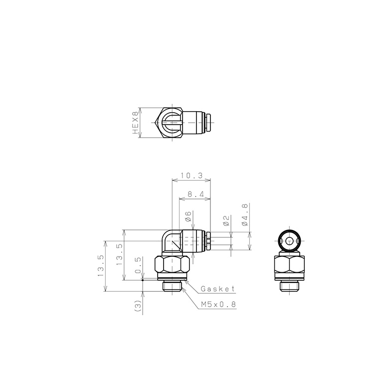 Đầu Nối Nhanh Khí Nén Dạng Cong 90° Ren Ngoài Pisco PL2-M5MW_drawing