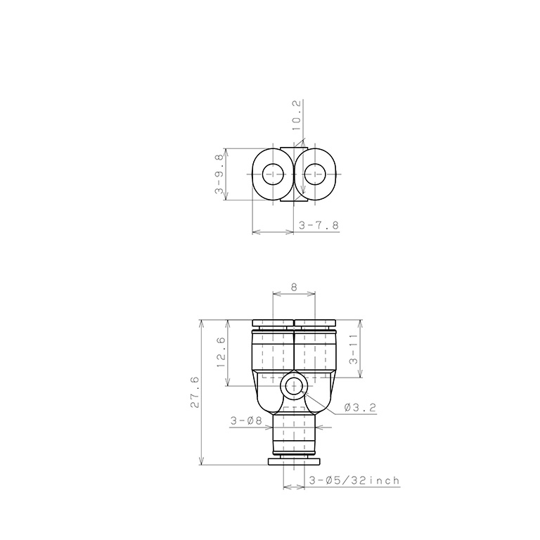 Đầu Nối Nhanh Khí Nén Chữ Y Pisco PY5/32M_drawing