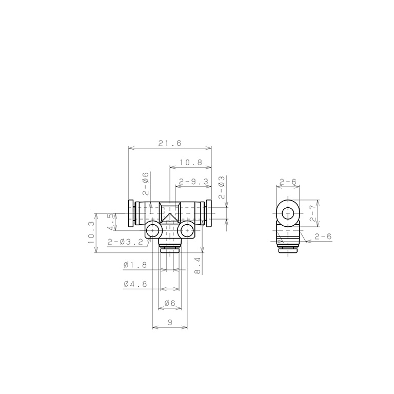 Đầu Nối Nhanh Khí Nén Chữ T Dạng Nối Giảm Pisco PEG3-180MW_drawing
