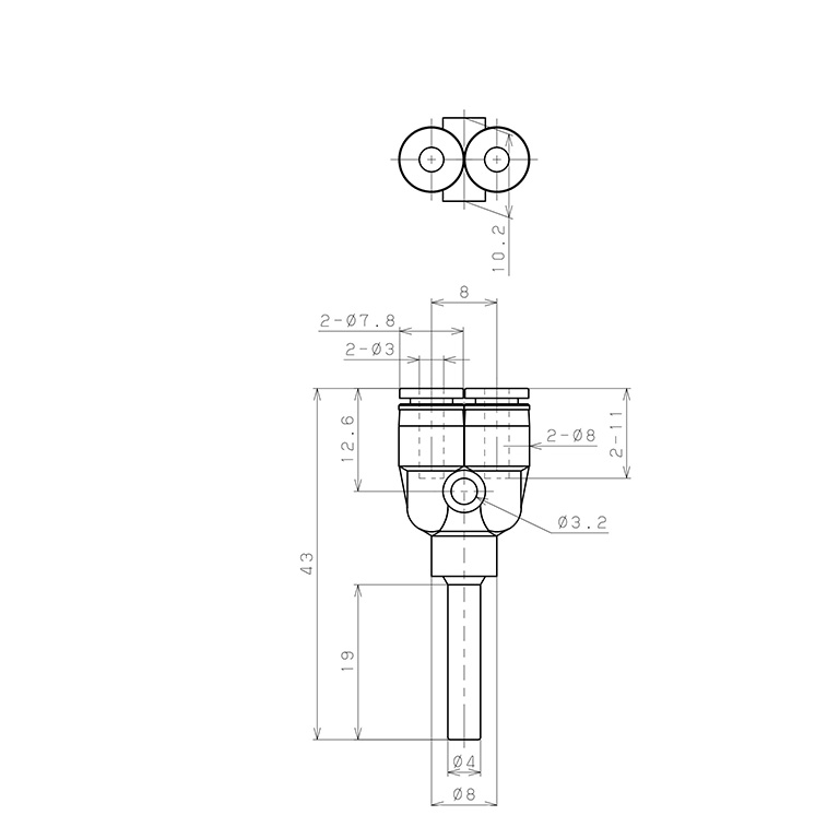 Đầu Nối Nhanh Khí Nén Giữa Ống Khí Và Fitting Dạng Nối Giảm Chữ Y Pisco PWJ4-3M_drawing