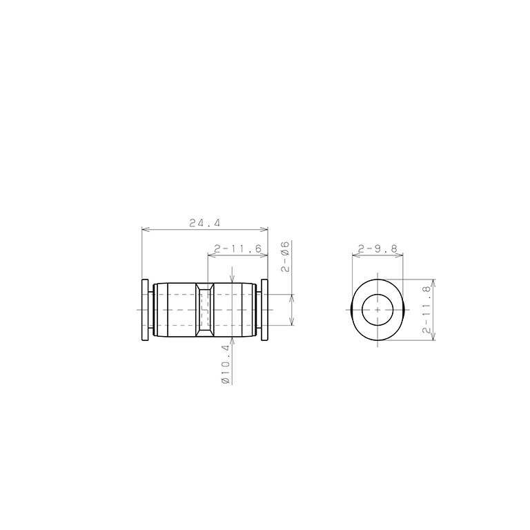 Đầu Nối Nhanh Khí Nén Dạng Thẳng Pisco PU6MW_drawing