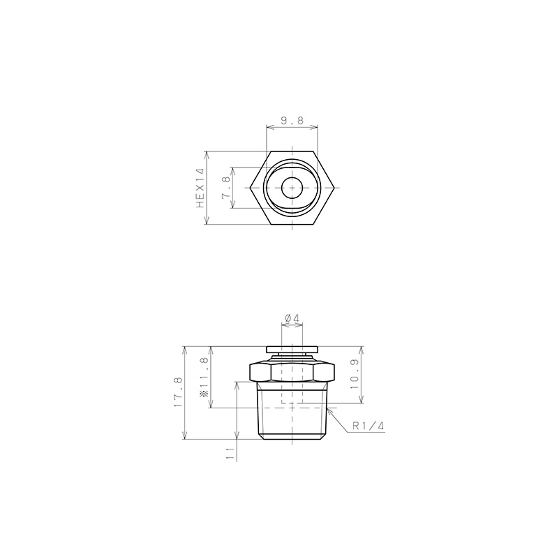 Đầu Nối Nhanh Khí Nén Dạng Thẳng Thân Lục Giác Ren Ngoài Pisco PC4-02MW-C_drawing