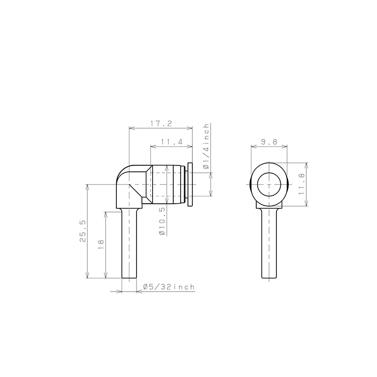 Đầu Nối Nhanh Khí Nén Giữa Ống Khí Và Fitting Dạng Nối Giảm Cong 90° Pisco PLGJ5/32-1/4M_drawing