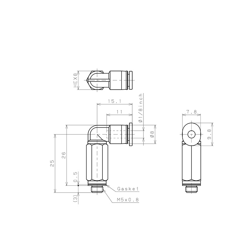 Đầu Nối Nhanh Khí Nén Dạng Cong 90° Ren Ngoài (Dài) Pisco PLL1/8-M5M_drawing