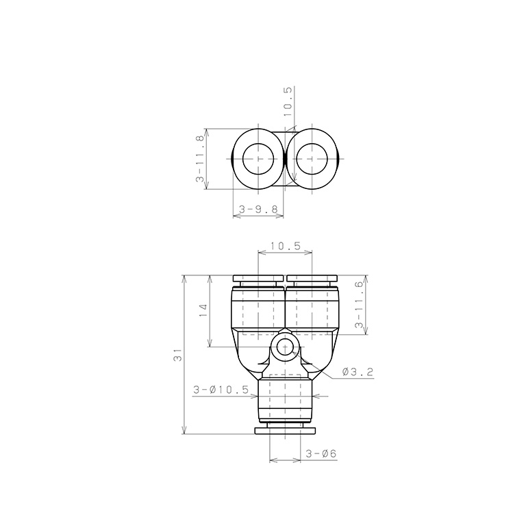 Đầu Nối Nhanh Khí Nén Chữ Y Pisco PY6M_drawing