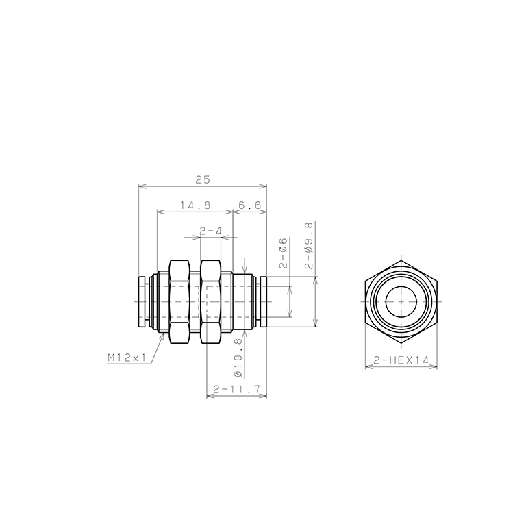 Đầu Nối Nhanh Khí Nén Dạng Thẳng Ren Ngoài Lắp Kẹp Vách Pisco PM6M_drawing