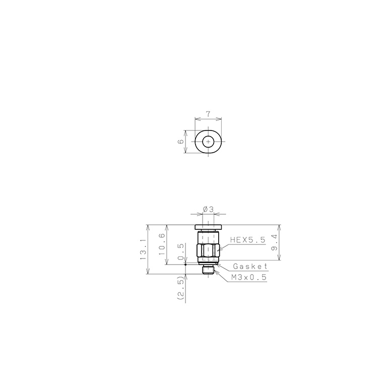 Đầu Nối Nhanh Khí Nén Dạng Thẳng Thân Lục Giác Ren Ngoài Pisco PC3-M3MW_drawing