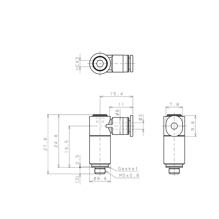 Đầu Nối Nhanh Khí Nén Dạng Cong 90° (Dài) Đầu Lục Giác Chìm Ren Ngoài Pisco POLL3-M5M_drawing