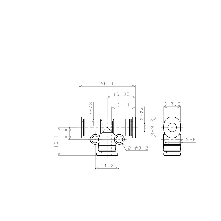 Đầu Nối Nhanh Khí Nén Chữ T Pisco PE4MW-C_drawing
