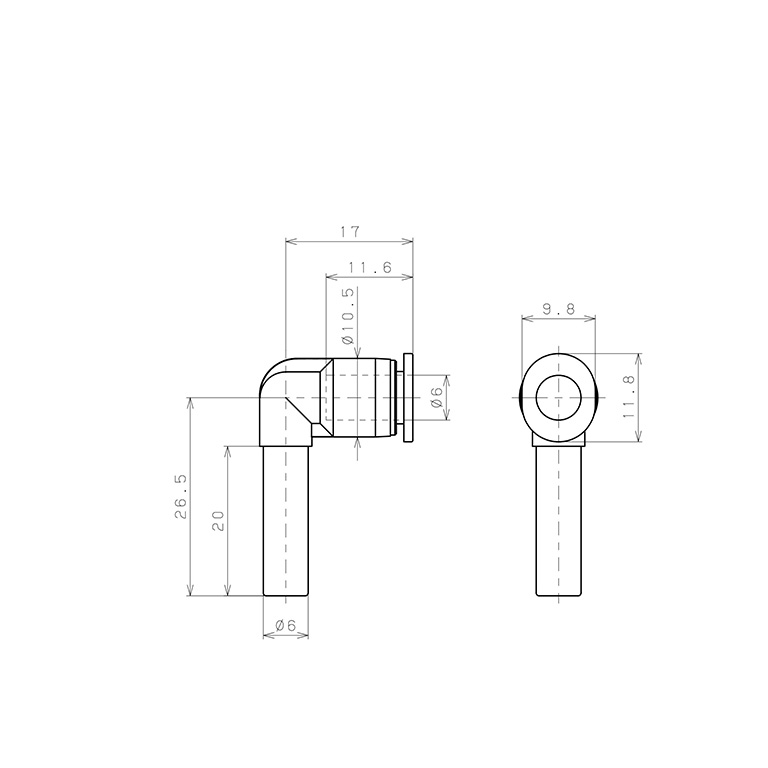 Đầu Nối Nhanh Khí Nén Giữa Ống Khí Và Fitting Dạng Cong 90° Pisco PLJ6MW-C_drawing