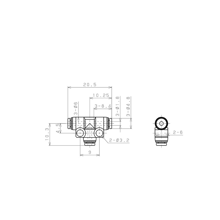 Đầu Nối Nhanh Khí Nén Chữ T Pisco PE180M-C_drawing