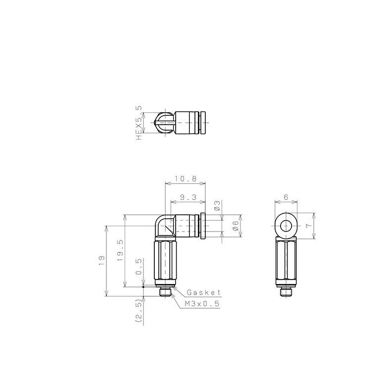 Đầu Nối Nhanh Khí Nén Dạng Cong 90° Ren Ngoài (Dài) Pisco PLL3-M3MW_drawing