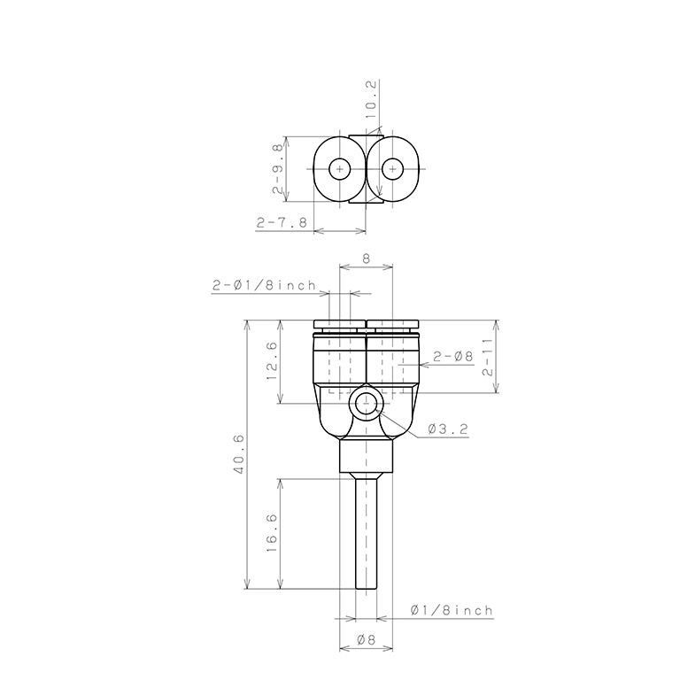 Đầu Nối Nhanh Khí Nén Giữa Ống Khí Và Fitting Dạng Chữ Y Pisco PYJ1/8M_drawing
