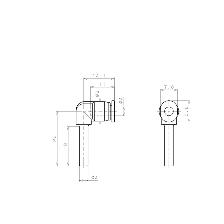 Đầu Nối Nhanh Khí Nén Giữa Ống Khí Và Fitting Dạng Cong 90° Pisco PLJ4MW-C_drawing