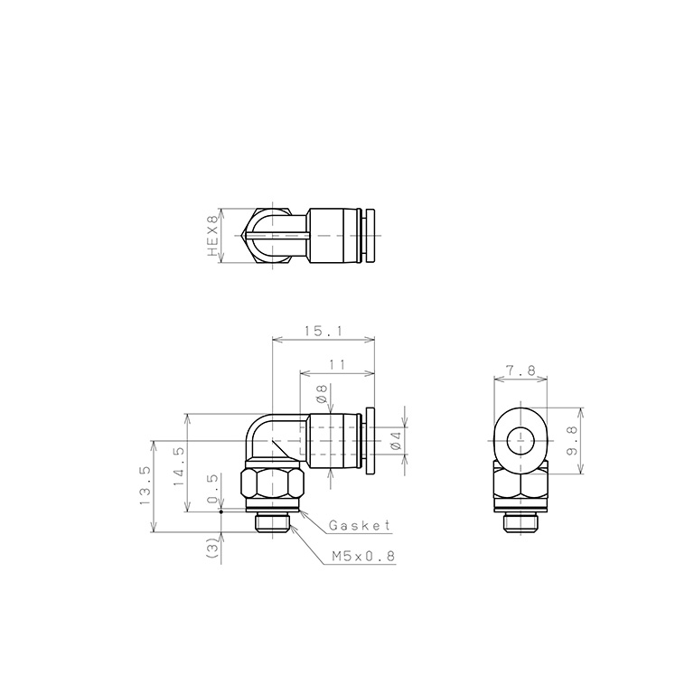 Đầu Nối Nhanh Khí Nén Dạng Cong 90° Ren Ngoài Pisco PL4-M5M_drawing