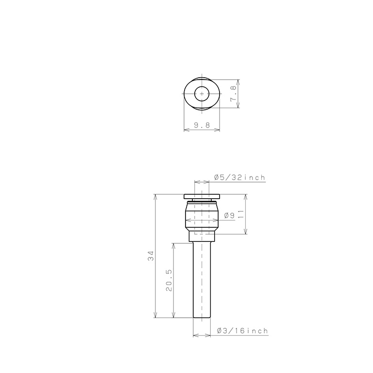 Đầu Nối Nhanh Khí Nén Giữa Ống Khí Và Fitting Dạng Nối Giảm Pisco PGJ3/16-5/32M_drawing