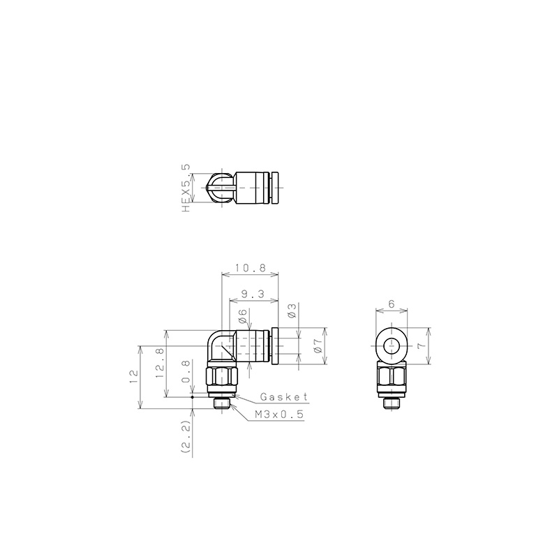 Đầu Nối Nhanh Khí Nén Dạng Cong 90° Ren Ngoài Pisco PL3-M3MW-C_drawing