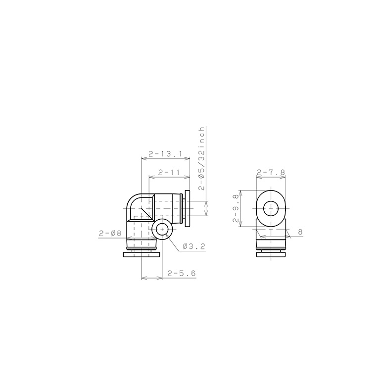 Đầu Nối Nhanh Khí Nén Cong 90° Pisco PV5/32M_drawing