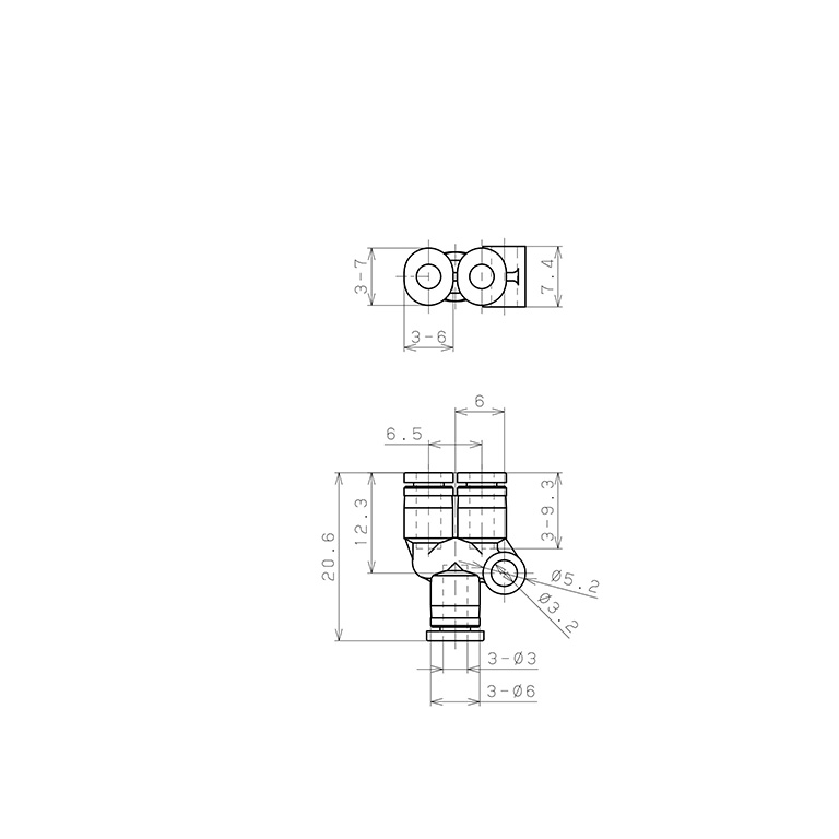 Đầu Nối Nhanh Khí Nén Chữ Y Pisco PY3M_drawing