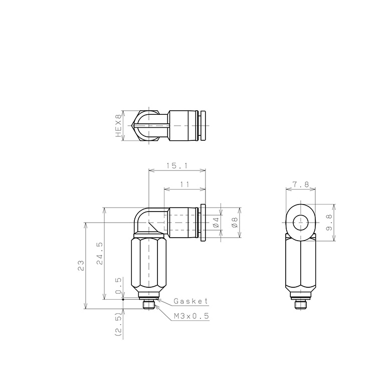 Đầu Nối Nhanh Khí Nén Dạng Cong 90° Ren Ngoài (Dài) Pisco PLL4-M3M_drawing