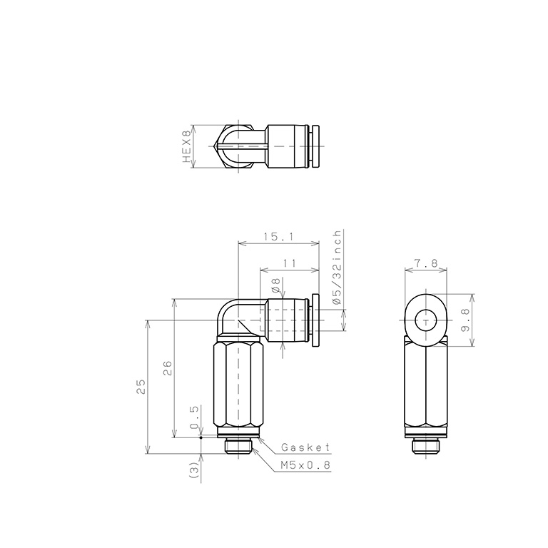 Đầu Nối Nhanh Khí Nén Dạng Cong 90° Ren Ngoài (Dài) Pisco PLL5/32-M5M_drawing