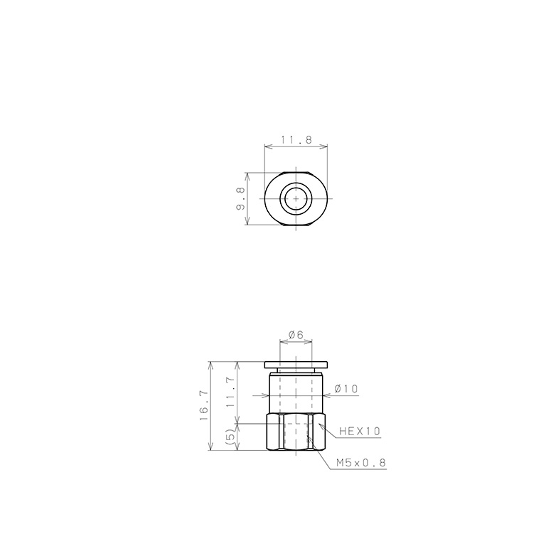 Đầu Nối Nhanh Khí Nén Dạng Thẳng Ren Trong Pisco PCF6-M5M-C_drawing