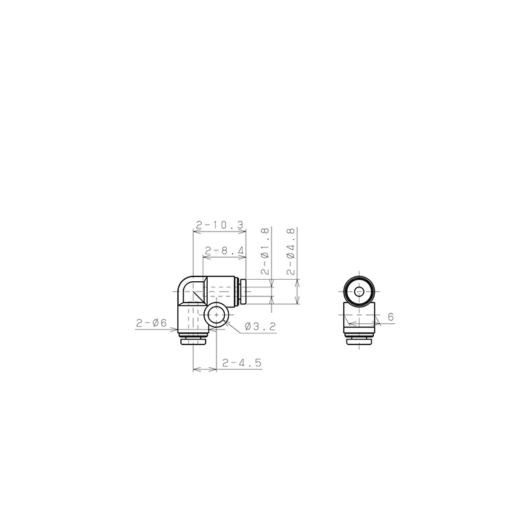 Đầu Nối Nhanh Khí Nén Cong 90° Pisco PV180M_drawing