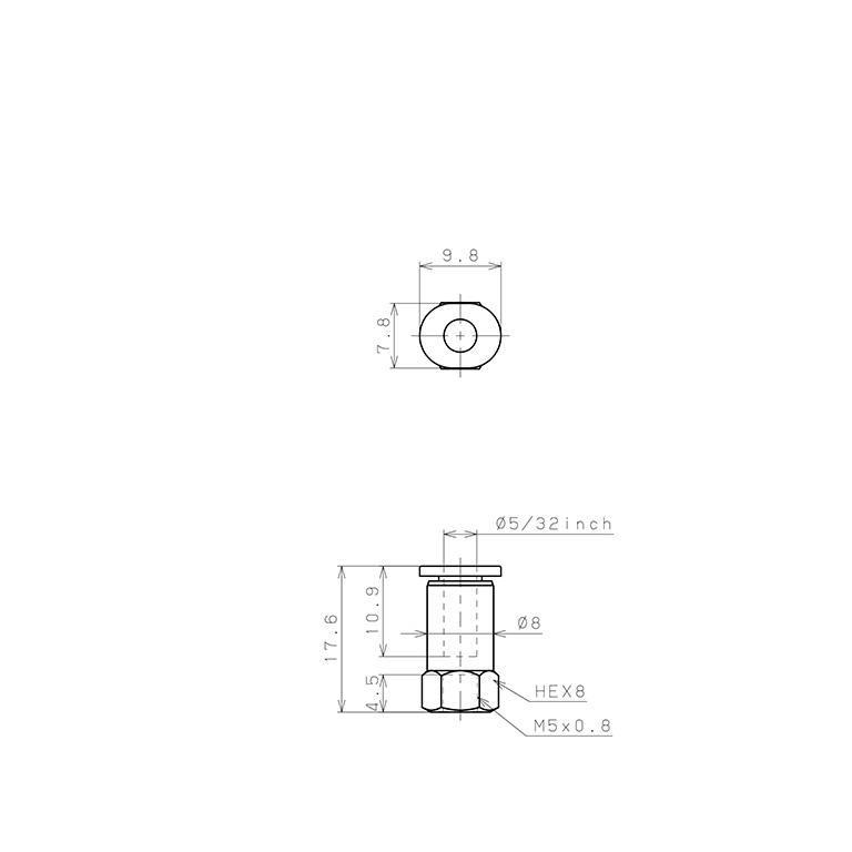 Đầu Nối Nhanh Khí Nén Dạng Thẳng Ren Trong Pisco PCF5/32-M5M_drawing
