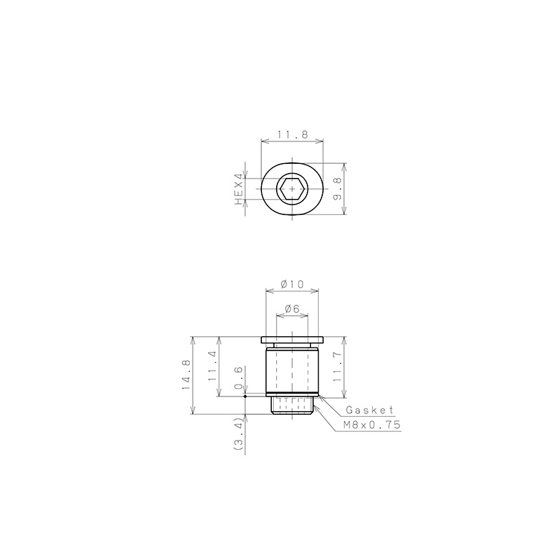 Đầu Nối Nhanh Khí Nén Dạng Thẳng Pisco PCC6-M8MW_drawing