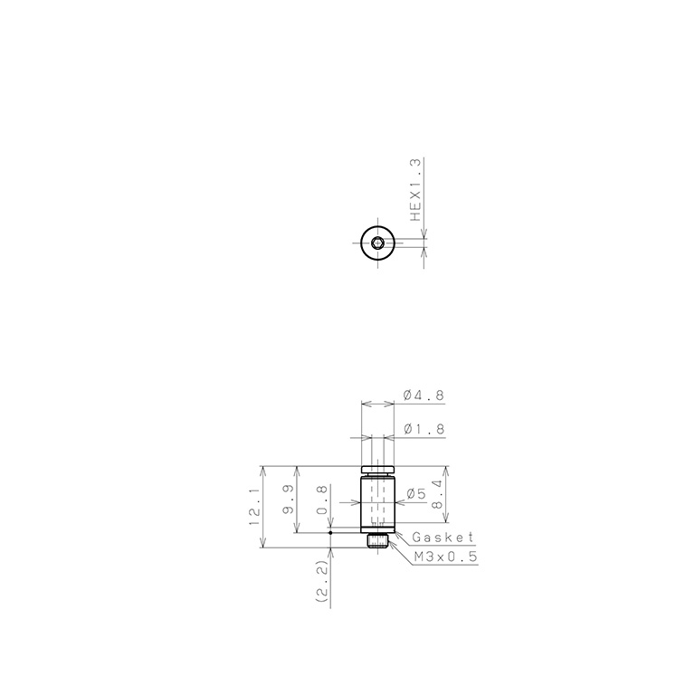 Đầu Nối Nhanh Khí Nén Dạng Thẳng Ren Ngoài Pisco POC180-M3MW-C_drawing