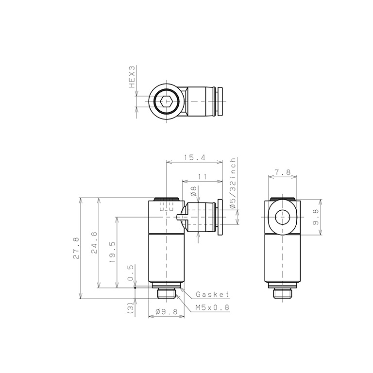 Đầu Nối Nhanh Khí Nén Dạng Cong 90° (Dài) Đầu Lục Giác Chìm Ren Ngoài Pisco POLL5/32-M5M_drawing