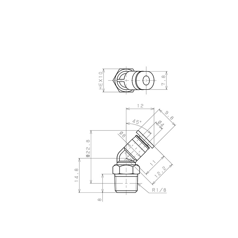 Đầu Nối Nhanh Khí Nén Dạng Cong 45° Ren Ngoài Pisco PLH4-01MW_drawing