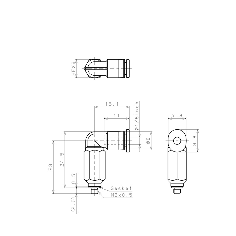 Đầu Nối Nhanh Khí Nén Dạng Cong 90° Ren Ngoài (Dài) Pisco PLL1/8-M3M_drawing