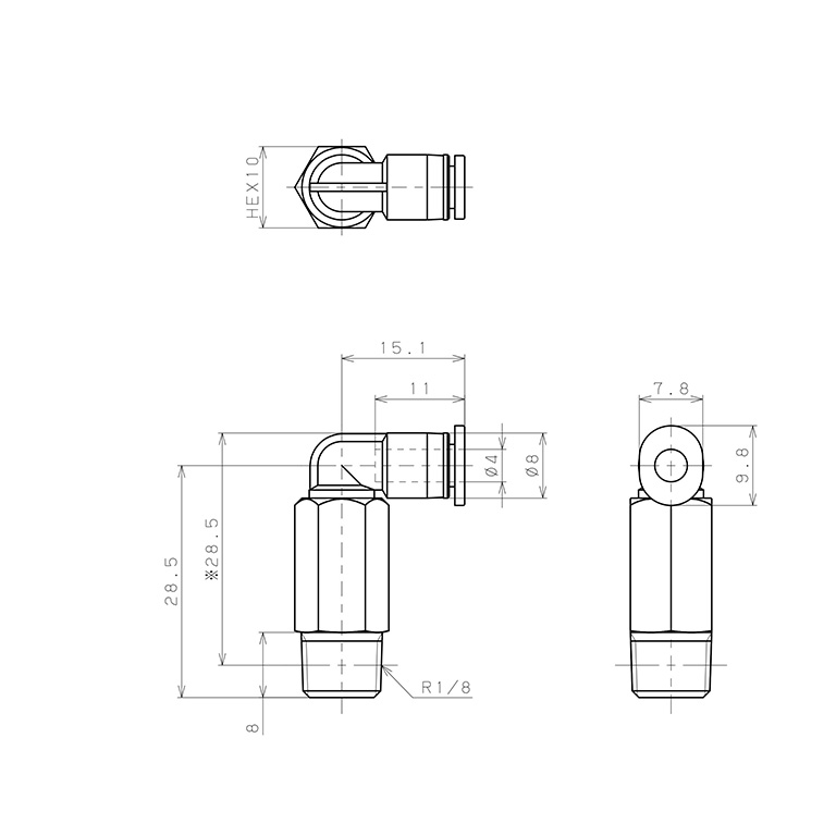 Đầu Nối Nhanh Khí Nén Dạng Cong 90° Ren Ngoài (Dài) Pisco PLL4-01M-C_drawing