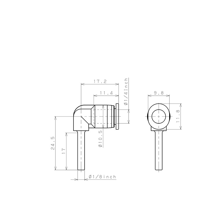 Đầu Nối Nhanh Khí Nén Giữa Ống Khí Và Fitting Dạng Nối Giảm Cong 90° Pisco PLGJ1/8-1/4M_drawing