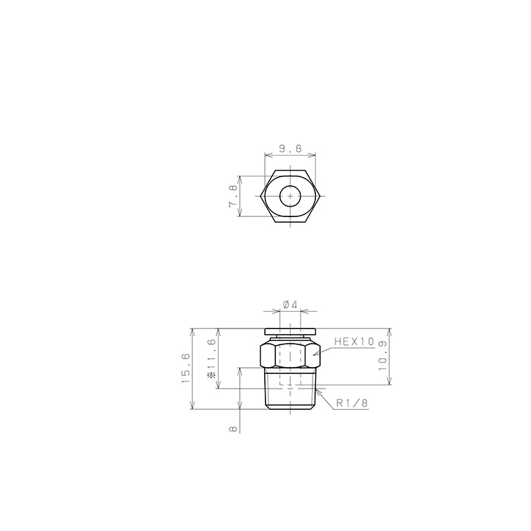 Đầu Nối Nhanh Khí Nén Dạng Thẳng Thân Lục Giác Ren Ngoài Pisco PC4-01M_drawing