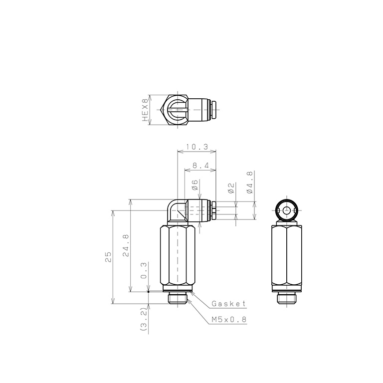 Đầu Nối Nhanh Khí Nén Dạng Cong 90° Ren Ngoài (Dài) Pisco PLL2-M5M-C_drawing