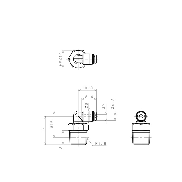 Đầu Nối Nhanh Khí Nén Dạng Cong 90° Ren Ngoài Pisco PL2-01M_drawing