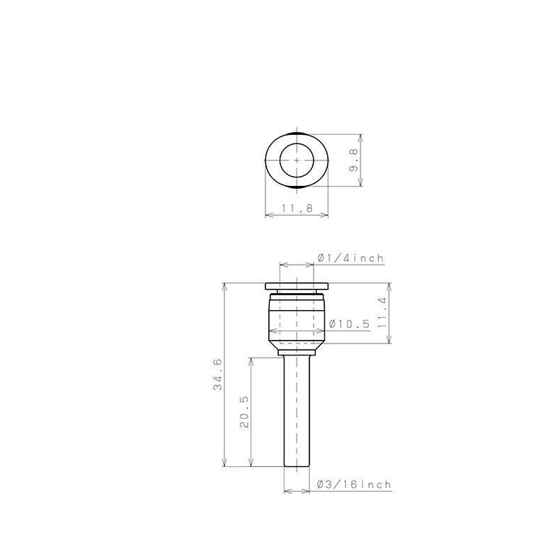 Đầu Nối Nhanh Khí Nén Giữa Ống Khí Và Fitting Dạng Nối Giảm Pisco PGJ3/16-1/4M_drawing