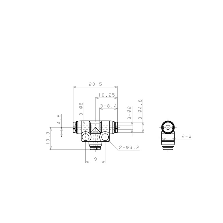 Đầu Nối Nhanh Khí Nén Chữ T Pisco PE2M-C_drawing