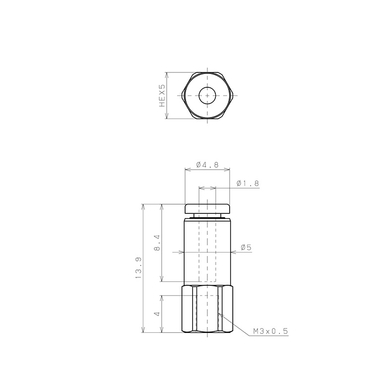 Đầu Nối Nhanh Khí Nén Dạng Thẳng Ren Trong Pisco PCF180-M3M_drawing