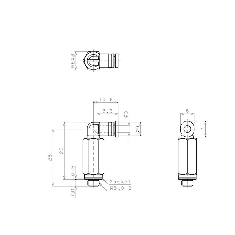 Đầu Nối Nhanh Khí Nén Dạng Cong 90° Ren Ngoài (Dài) Pisco PLL3-M5M_drawing