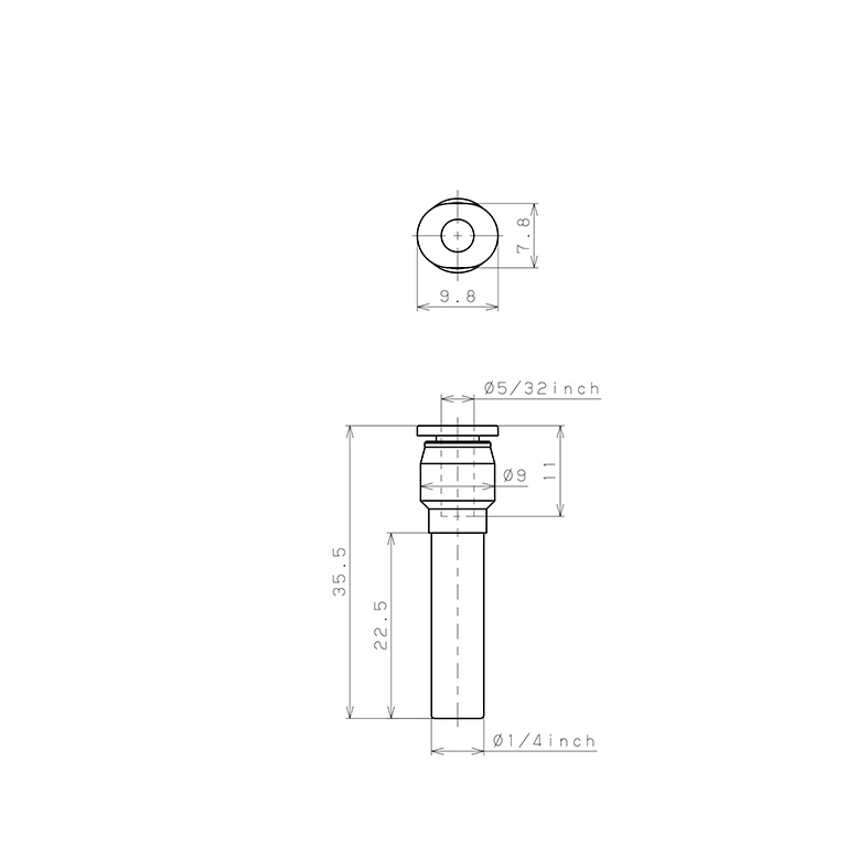 Đầu Nối Nhanh Khí Nén Giữa Ống Khí Và Fitting Dạng Nối Giảm Pisco PGJ1/4-5/32M_drawing