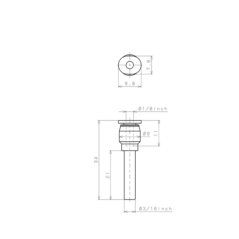 Đầu Nối Nhanh Khí Nén Giữa Ống Khí Và Fitting Dạng Nối Giảm Pisco PGJ3/16-1/8M_drawing