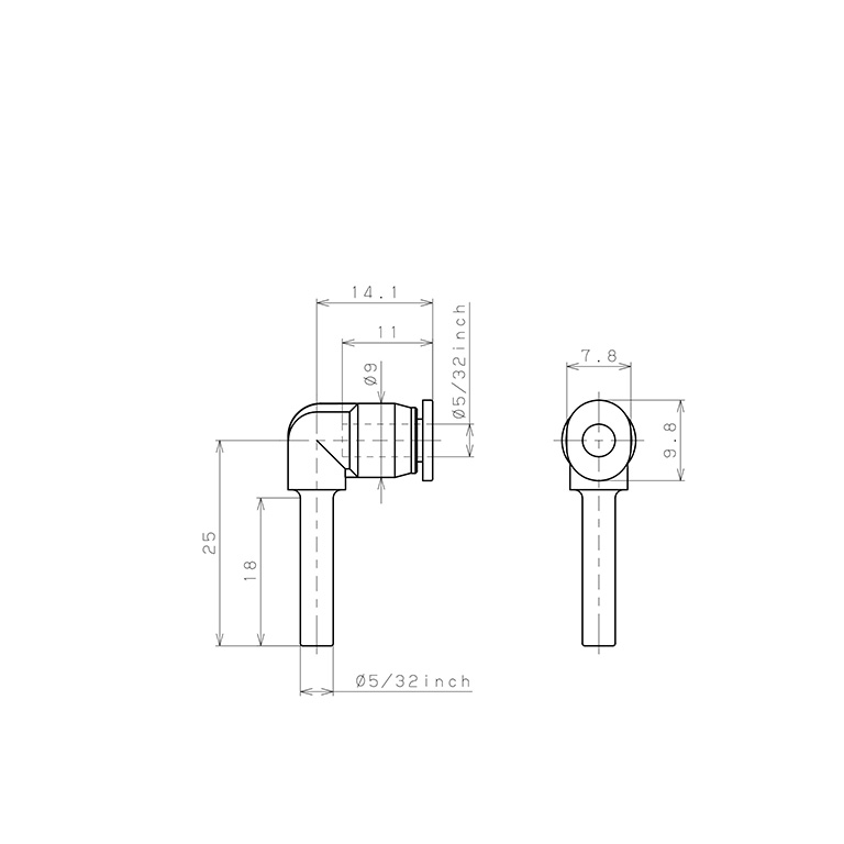 Đầu Nối Nhanh Khí Nén Giữa Ống Khí Và Fitting Dạng Cong 90° Pisco PLJ5/32M_drawing