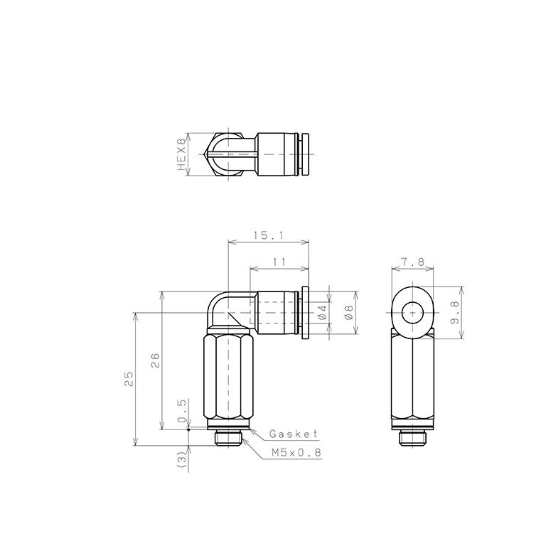 Đầu Nối Nhanh Khí Nén Dạng Cong 90° Ren Ngoài (Dài) Pisco PLL4-M5M_drawing