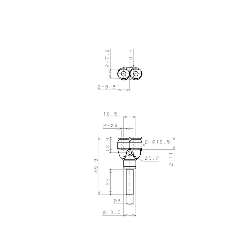 Đầu Nối Nhanh Khí Nén Giữa Ống Khí Và Fitting Dạng Nối Giảm Chữ Y Pisco PWJ6-4M-C_drawing