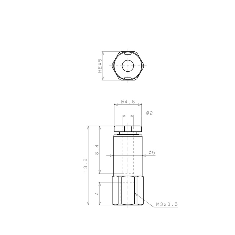 Đầu Nối Nhanh Khí Nén Dạng Thẳng Ren Trong Pisco PCF2-M3M-C_drawing