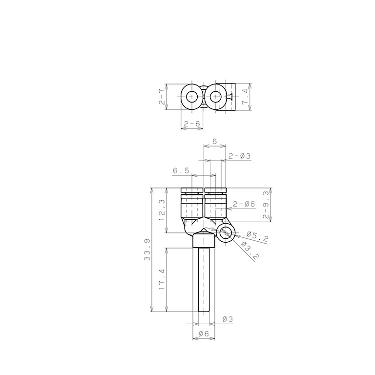 Đầu Nối Nhanh Khí Nén Giữa Ống Khí Và Fitting Dạng Chữ Y Pisco PYJ3M-C_drawing